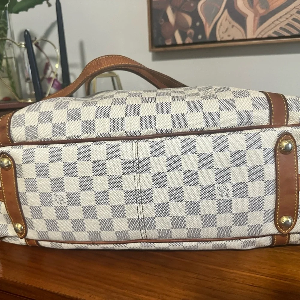 Louis Vuitton Damier Azur Canvas Shoulder Bag with Natural Vachetta Trim